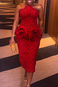 Women Strapless Flower Slimming Elegant Temperament Dinner Party Style Dress