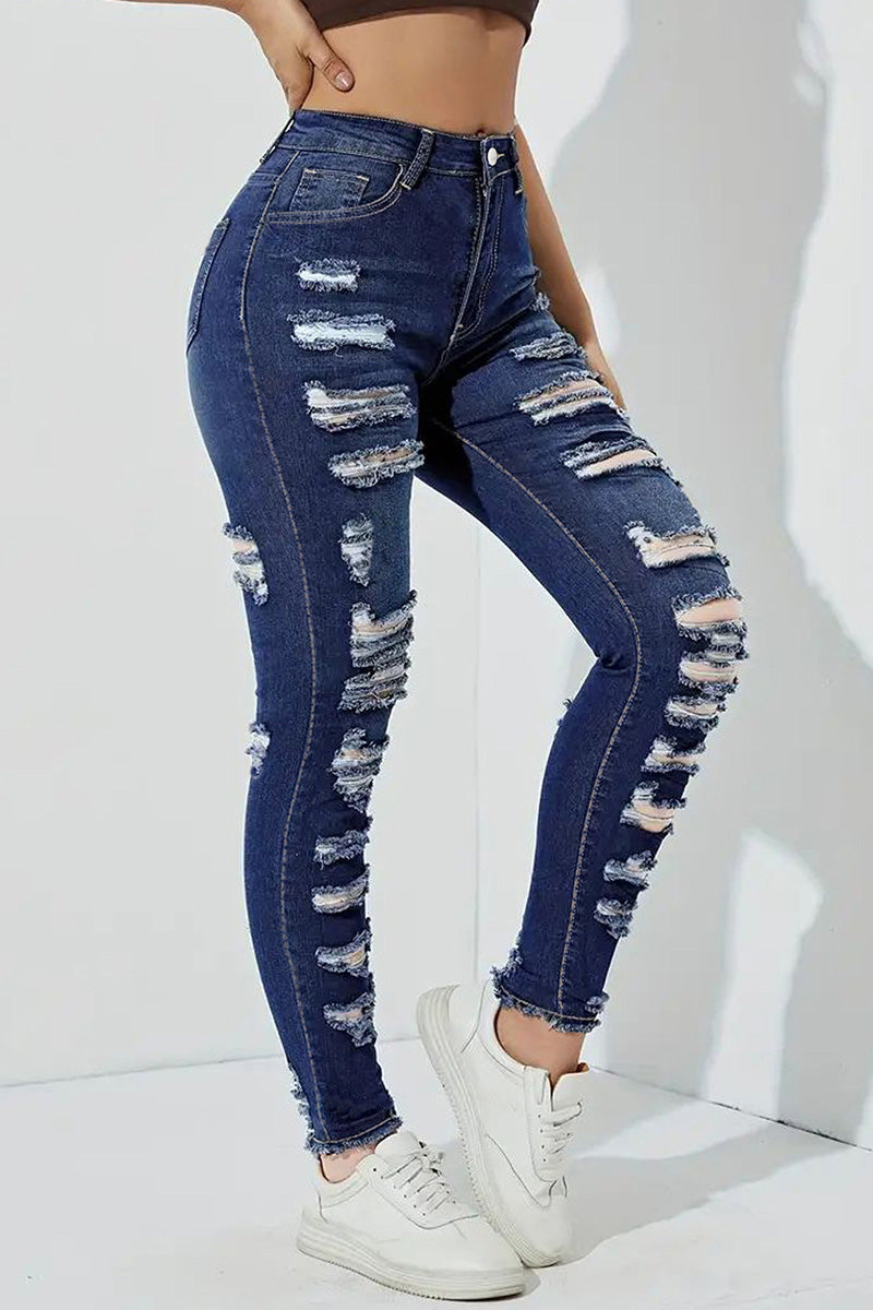 Women's Distressed Hem Stretch Skinny Jeans