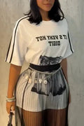 Women's Elegant Casual Round Neck Printed Top or See Through Skirt