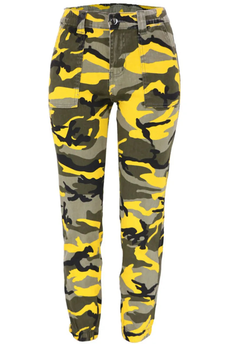 Fashionable Camouflage Versatile Elastic High Waisted Jeans