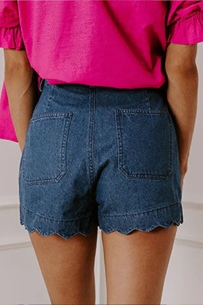 Women's Casual Loose Wide Leg Wavy Hem Denim Shorts
