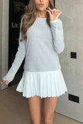 Women's Round Neck Patchwork Pleated Casual Dress