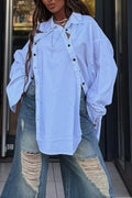Women's Fashion Button Design Shirt or Ripped Short Jeans