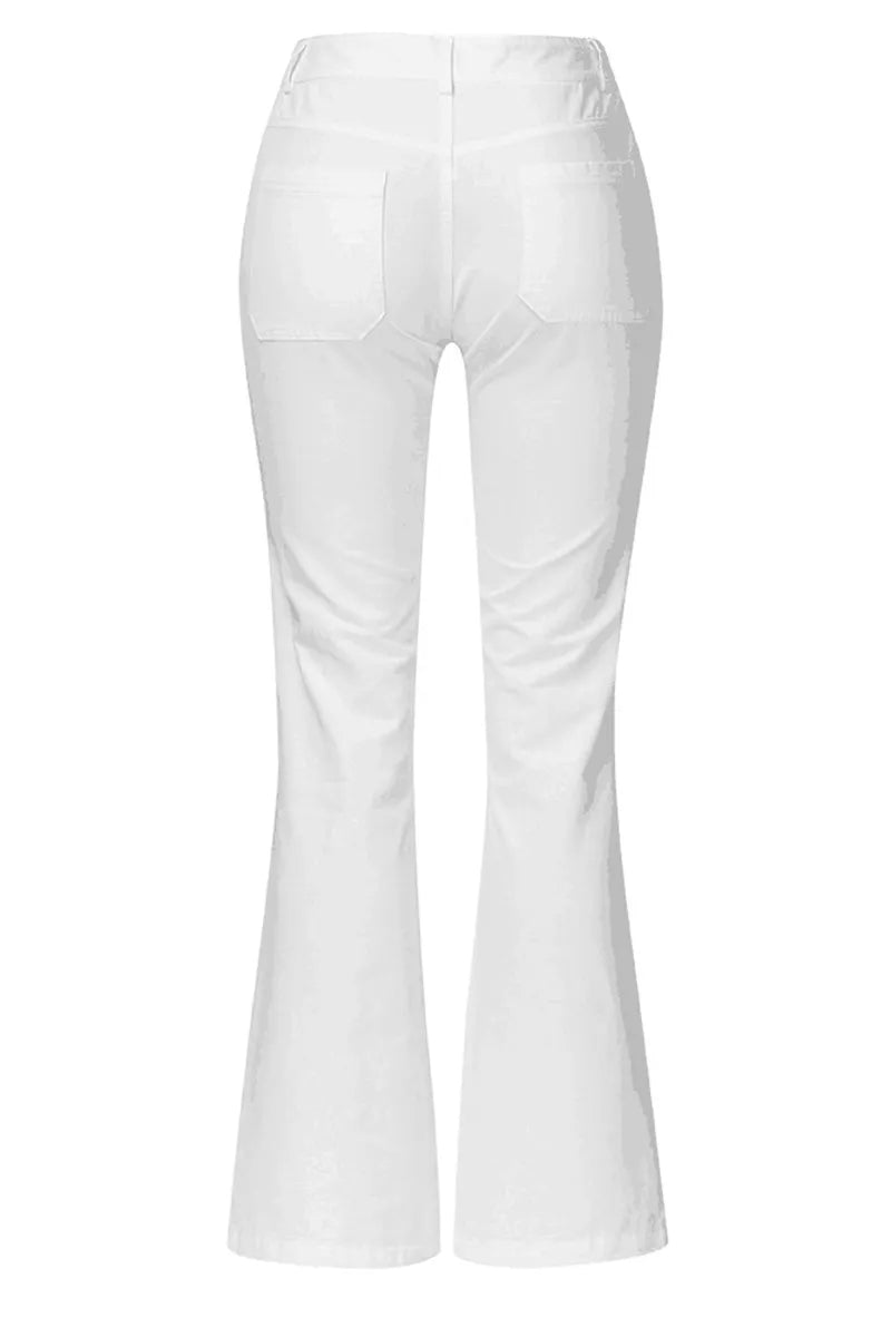 Women's Button Fly Stretch High Waist Flared Jeans