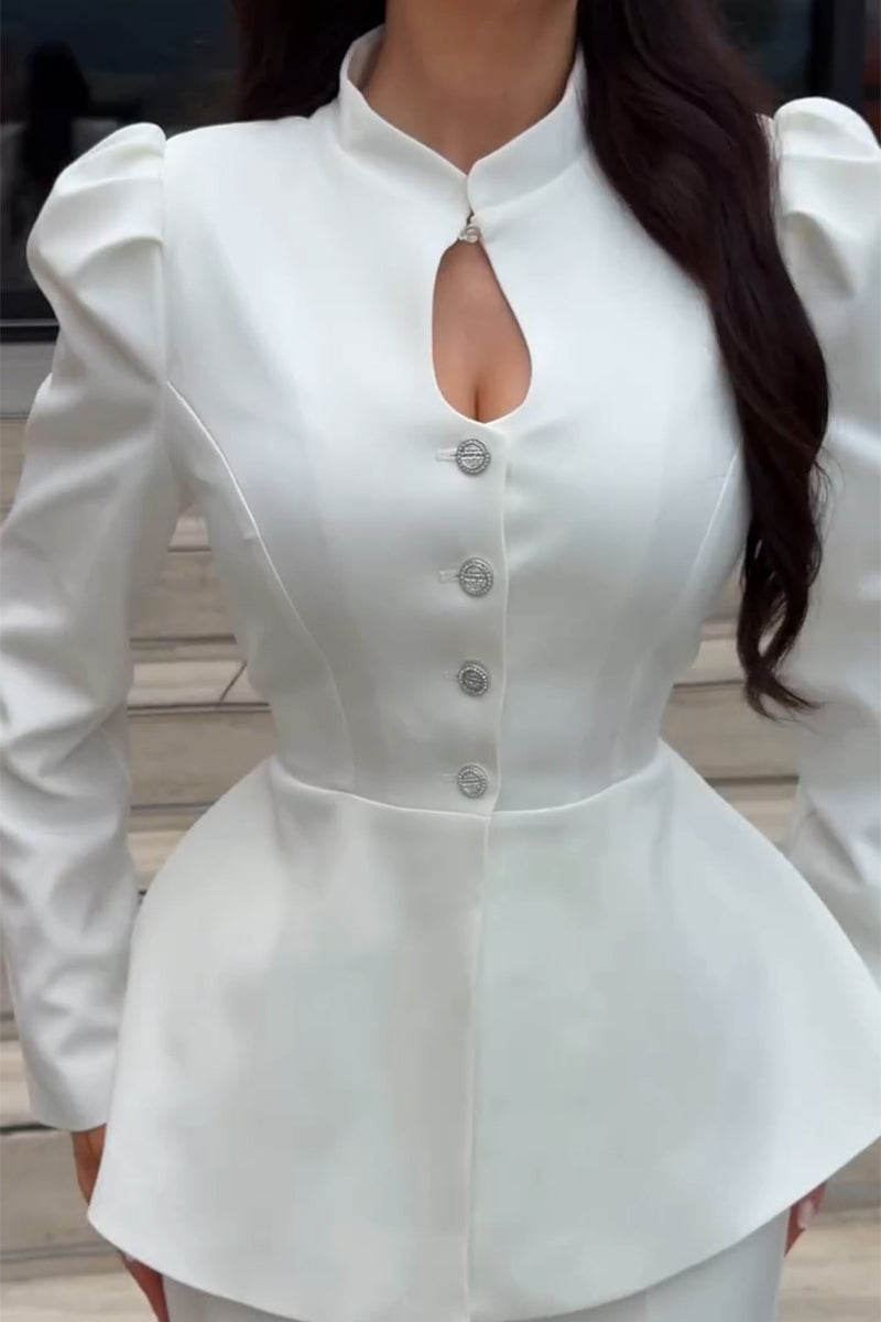 Women's Elegant Waist Cinching Puff Sleeve Shirt or Maxi Skirt