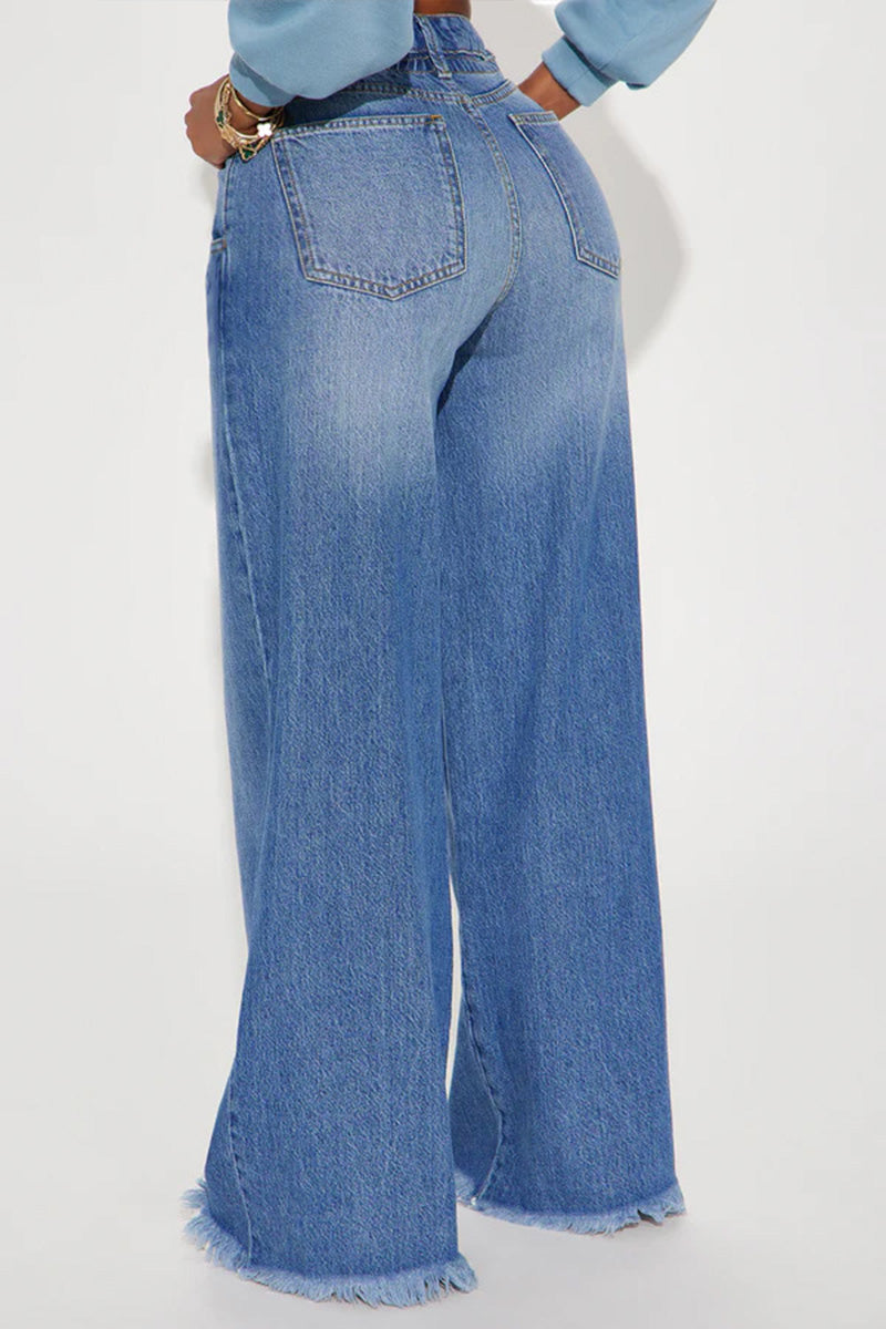 Retro Casual Frayed Cuff  Baggy Jans