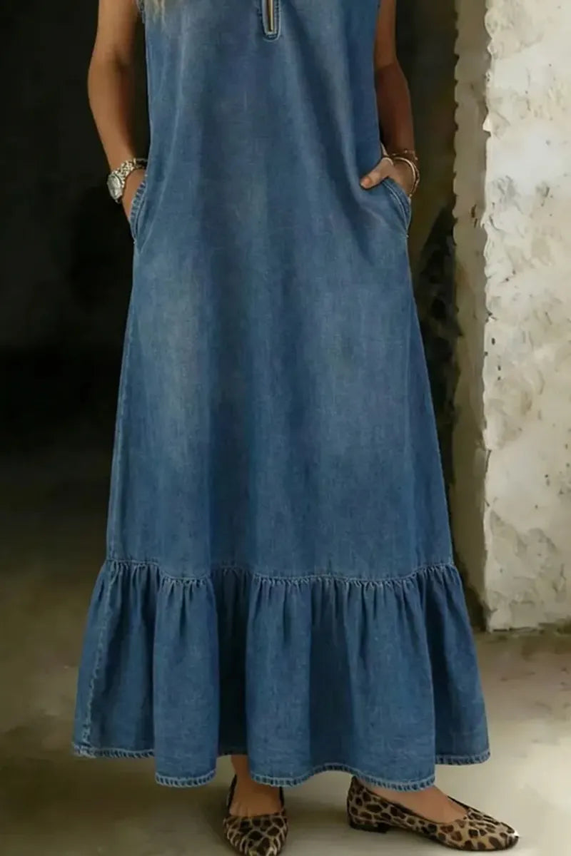 Ladies' Fashion Design Sleeveless Ruffled Denim Skirt