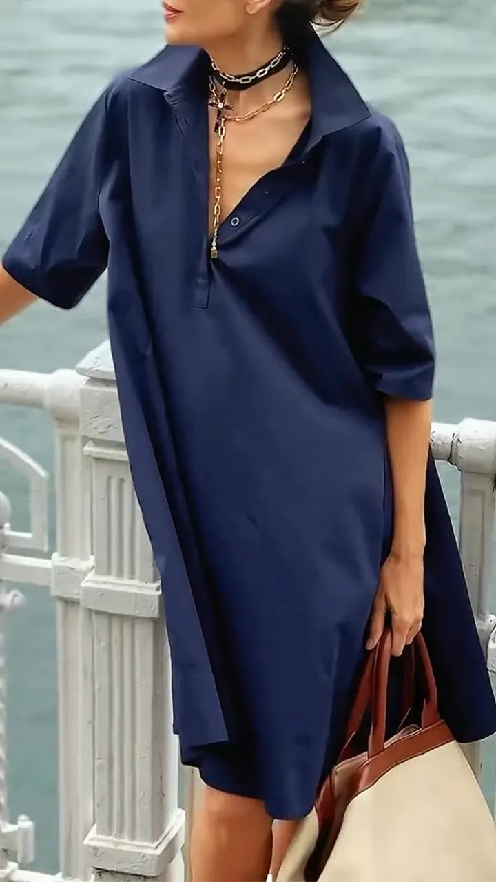 Women's Lapel Button Half-open Casual Dress