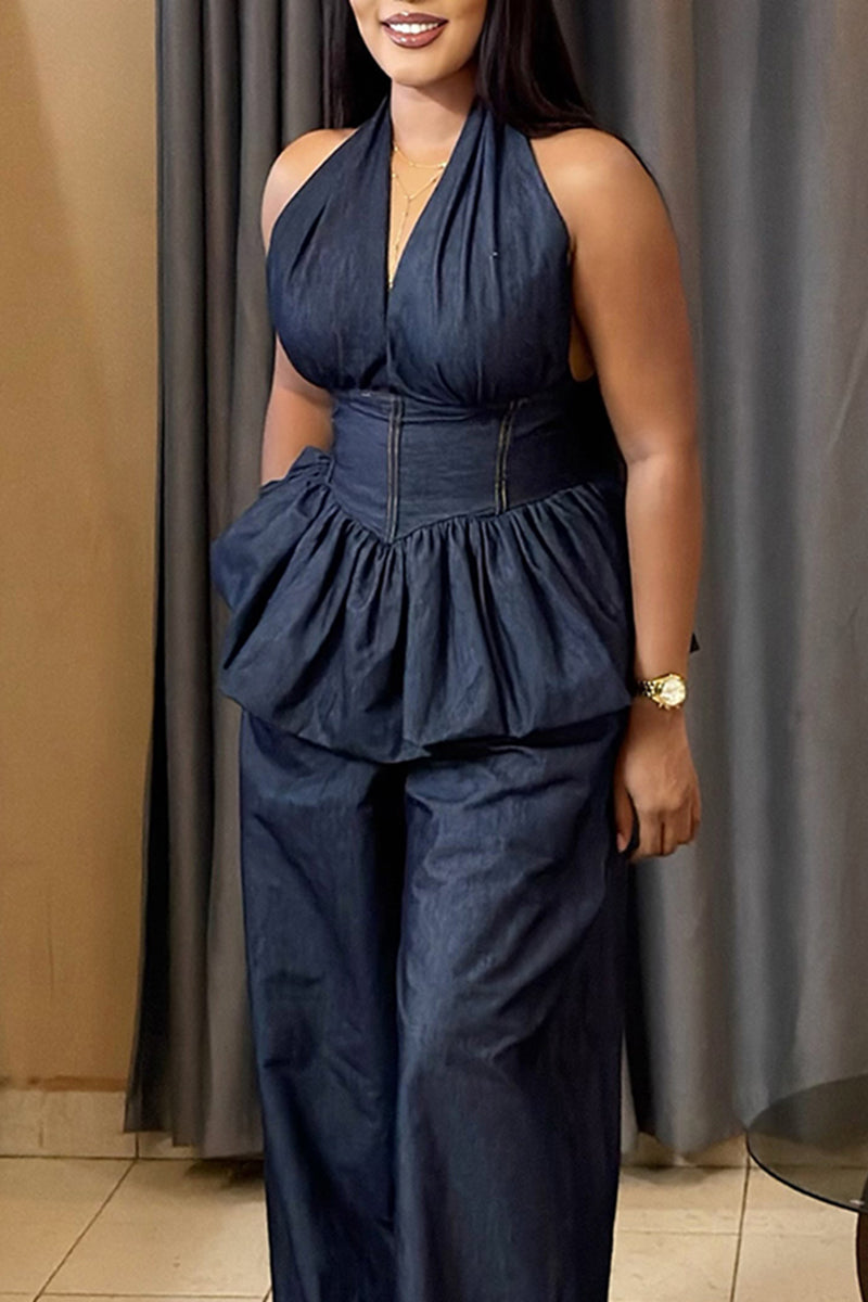 Women's Fashion Waist Cinching Denim Vest or Wide Leg Jeans