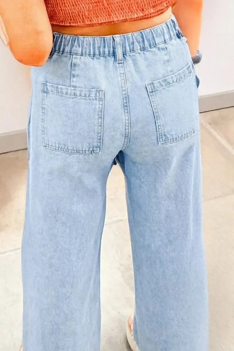 Women's Casual Wide Leg Jeans With Button Slits