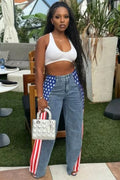 Ladies' American Flag Pattern Wide Leg Jeans