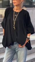 Women Round Neck Solid Color Casual Tops