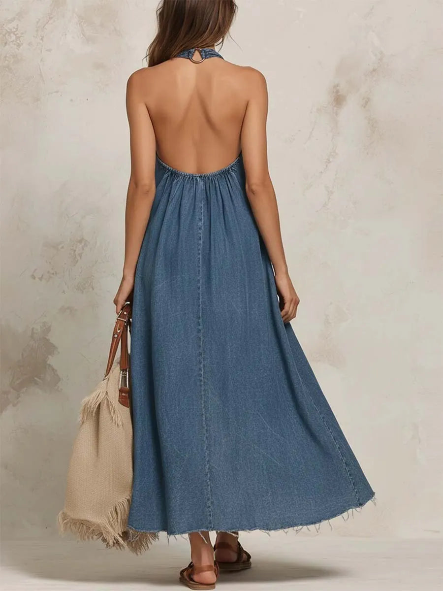 Women's Retro Art Stylish Casual No Sleeve Denim Dress