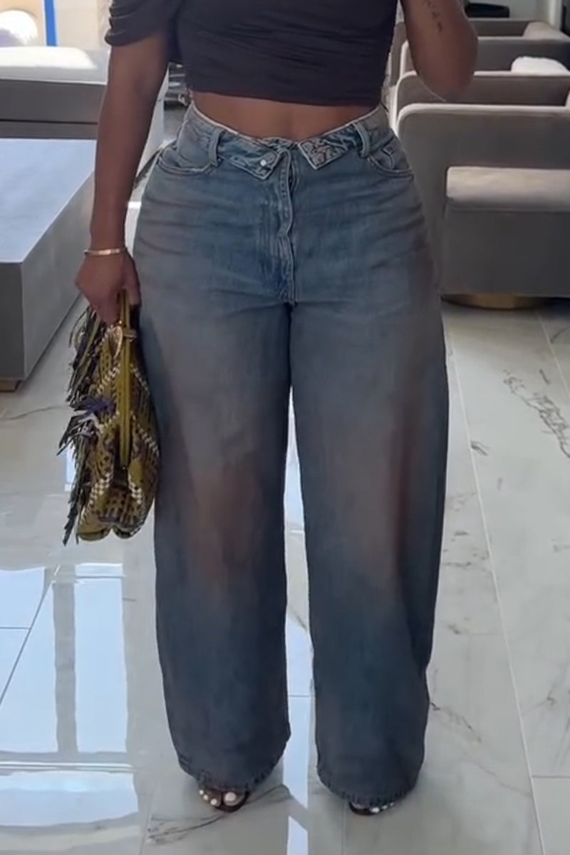 Women Make Vintage Washed Casual Wide Leg Jeans