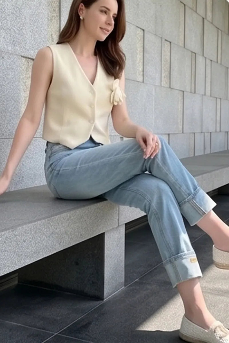 Women's Casual Straight Leg Cropped Jeans