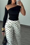 Women's Casual Asymmetric One-Sleeve Top or Polka Dot Wide Leg Pants