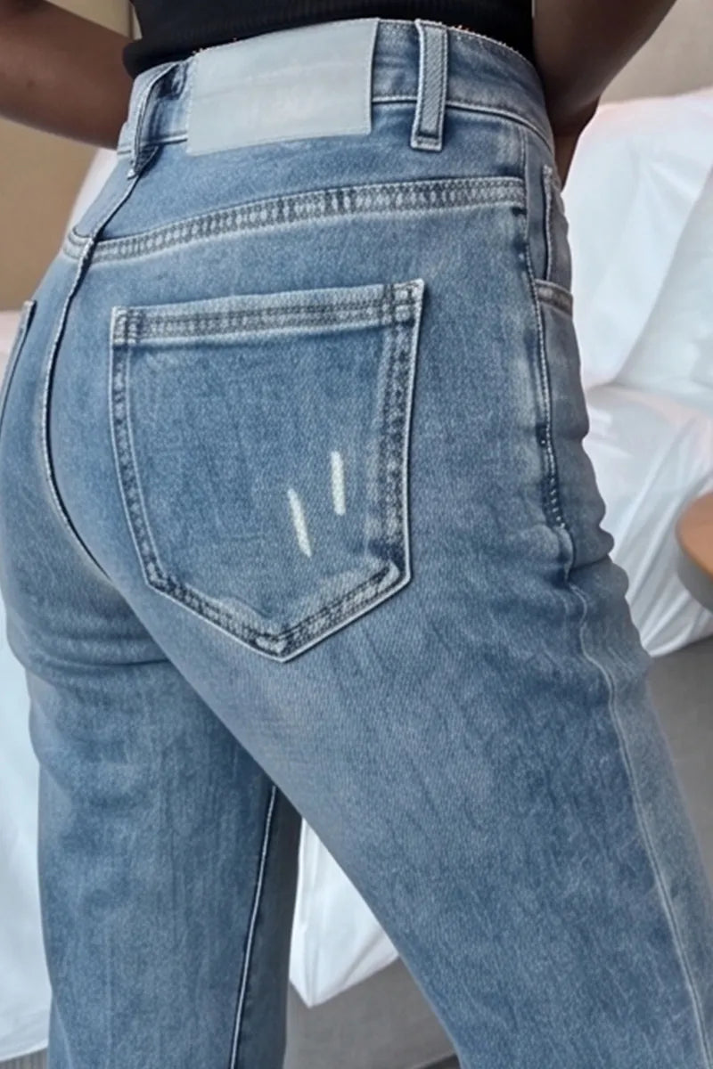 Women's Casual Straight Leg Cropped Jeans With Side Slits