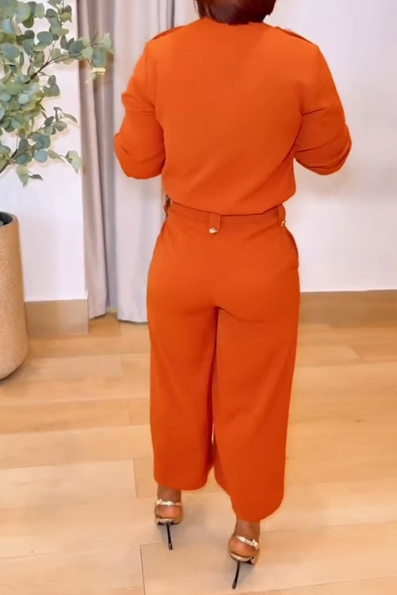 Women's Fashion Commuter Button Shirt Pants Two-Piece Set