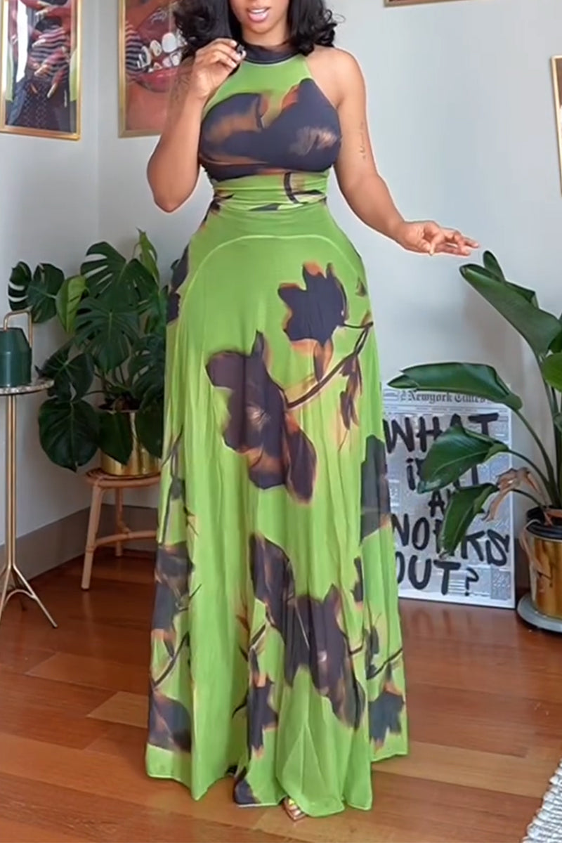 Women's Neck Hanging Sleeveless Printed Elegant Temperament Dress