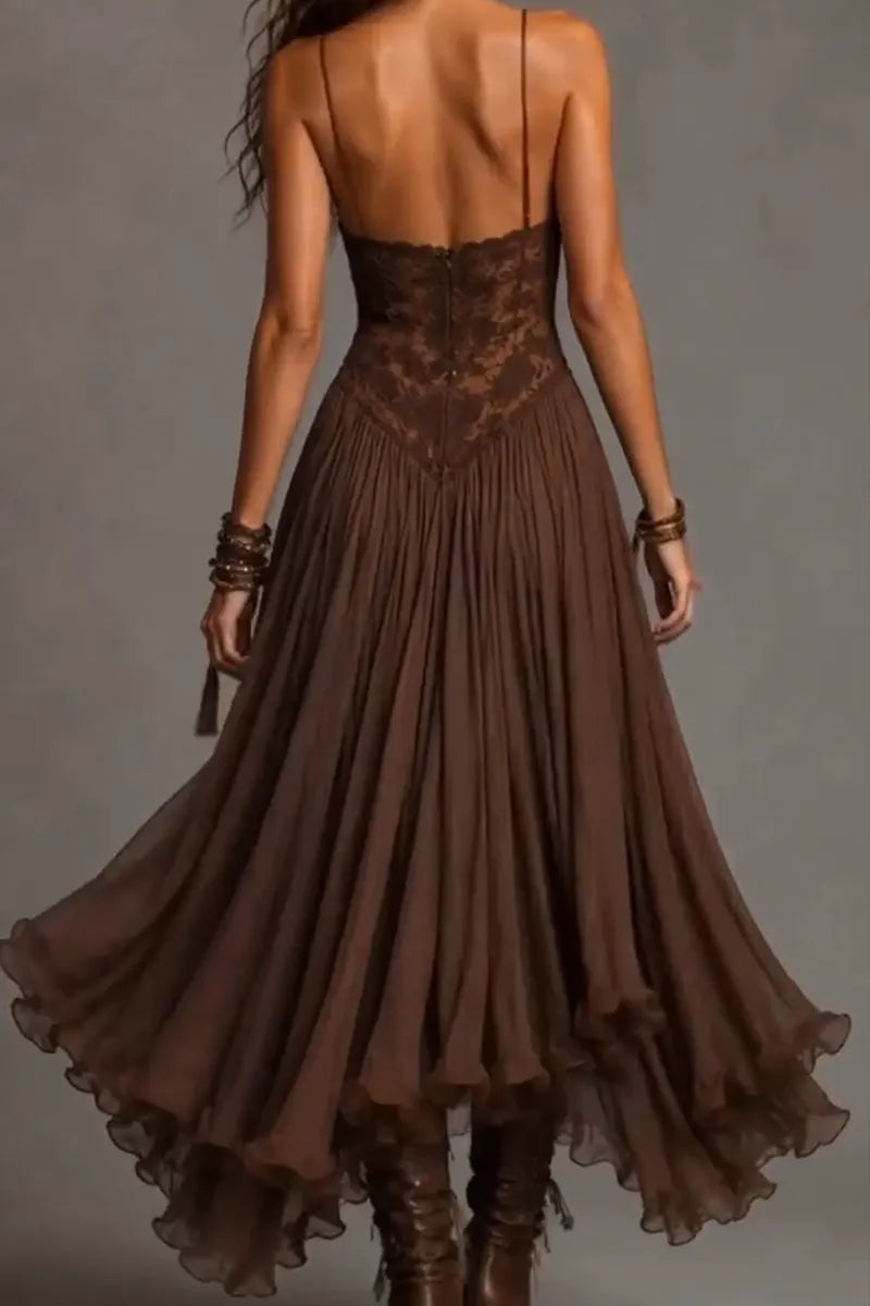 Women's Elegant Vacation Lace Oversized Hem Maxi Dress
