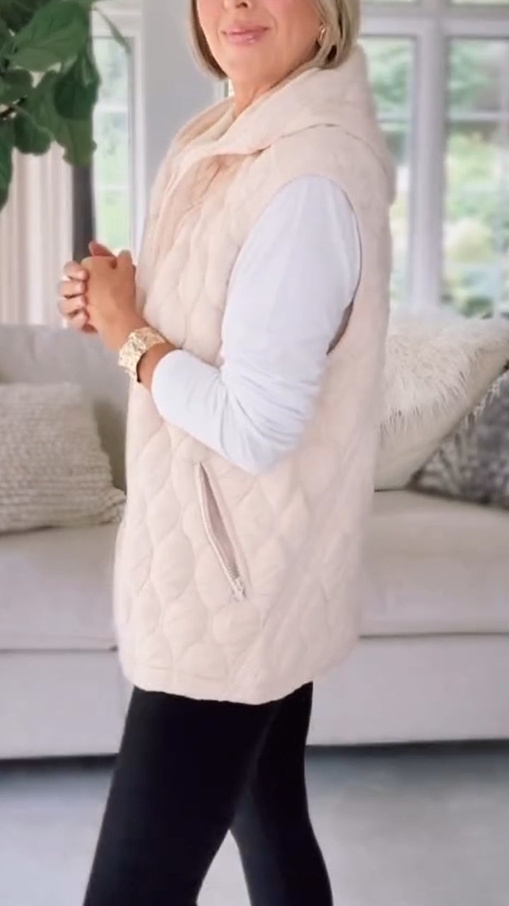 Womens Round Neck Hooded Zipper Casual Vest