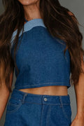 Women's Casual Off Shoulder Denim Top Or Short Denim Skirt