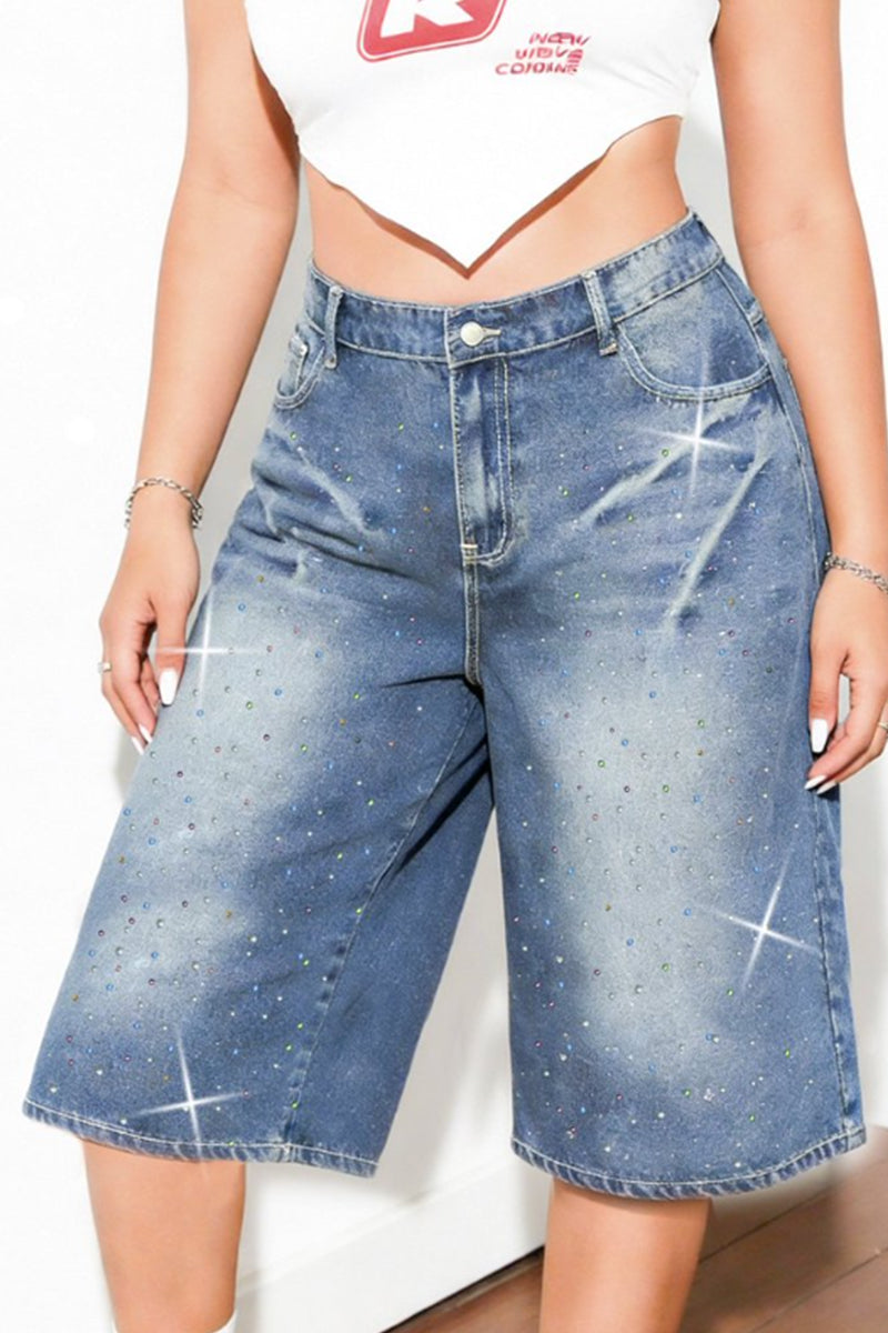 Women's Y2k Rhinestone Denim Shorts