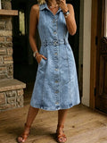 Women's Casual Sleeveless Collared Denim Dress