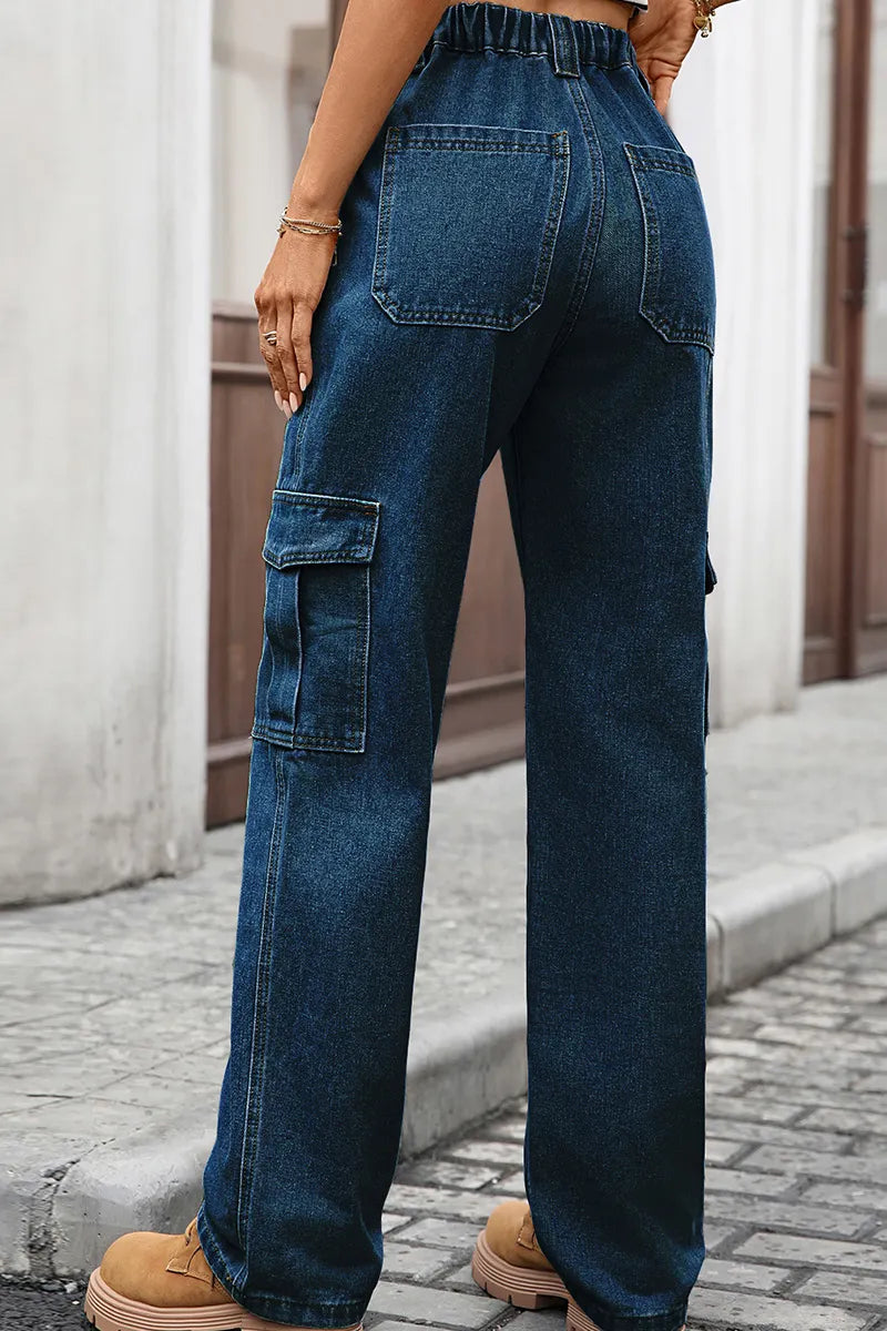 Women's Utility Chic Multi-Pocket Wide-Leg Jeans