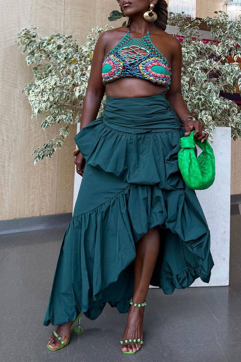 Women's Fashion Tiered Balloon Asymmetric Hem Maxi Skirt