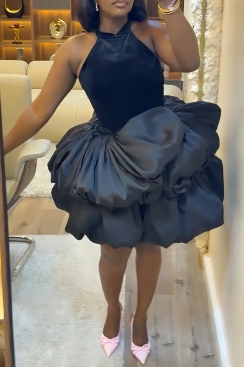 Women's Elegant Design Balloon Voluminous Hem Mini Dress