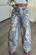 Women's Street Style Printed Rhinestone Wide Leg Jeans