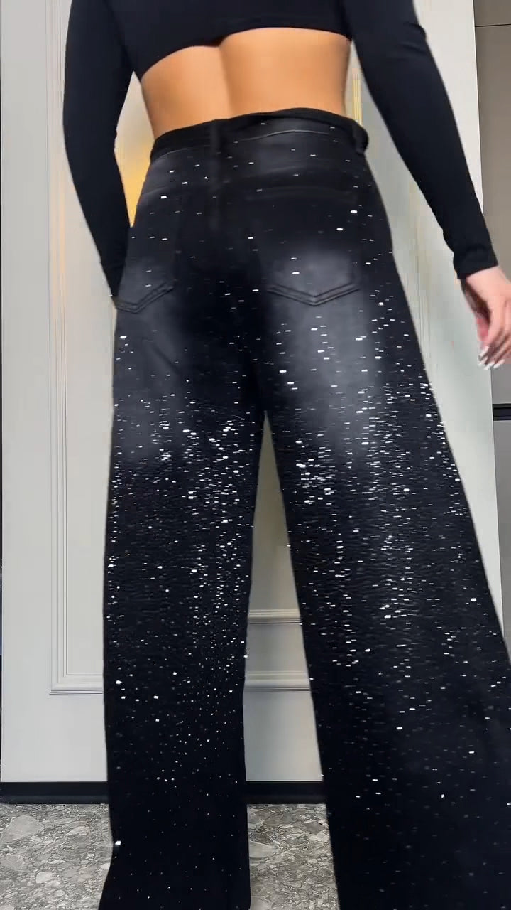 Women Rhinestone Washed Casual Jeans