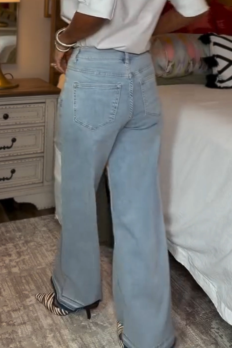 Women's Washed and Spliced Casual Jeans