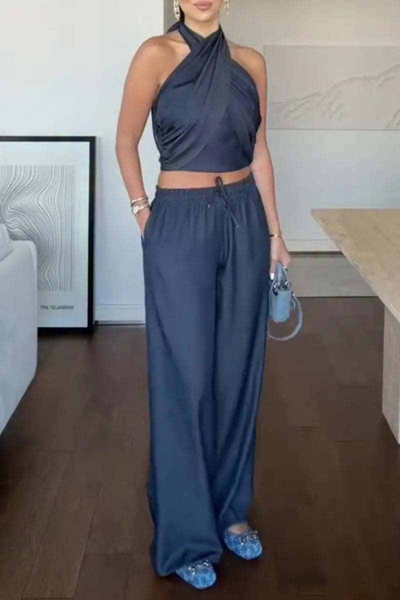 Women's Casual Halter Denim Stretch Vest or Jeans