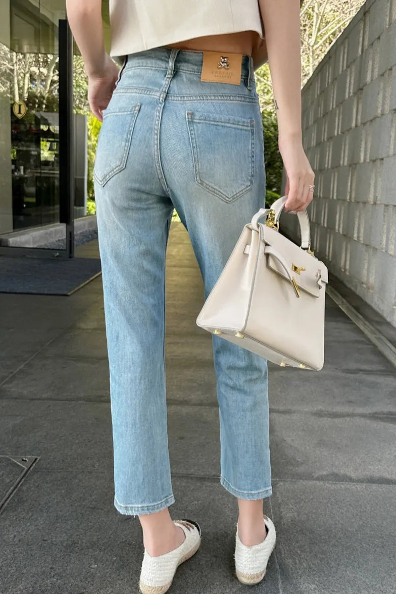 Women's Casual Straight Leg Cropped Jeans
