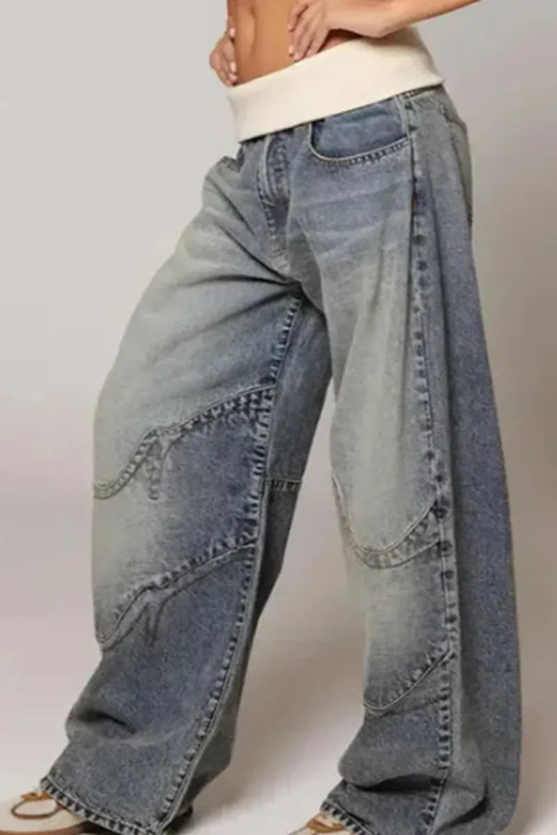 Women's Vintage Street Washed Distressed Blue Jeans