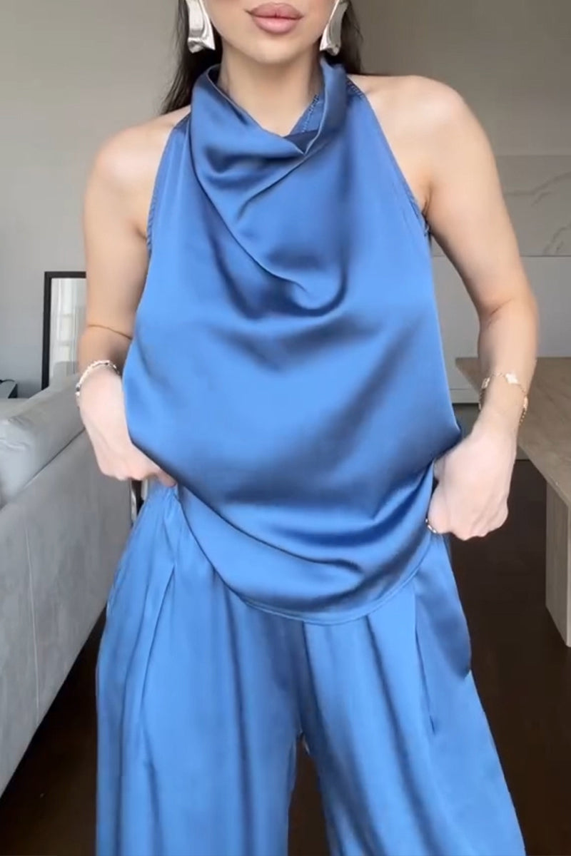 Women's Elegant Drape Satin Vest Pants Two-Piece Set