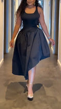 Women U-neck Waist Cinching and Splicing Elegant and Casual Irregular Dress