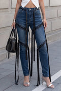 Women's Sexy High Waist Lace Up Ribbon Tie Blue Skinny Jeans
