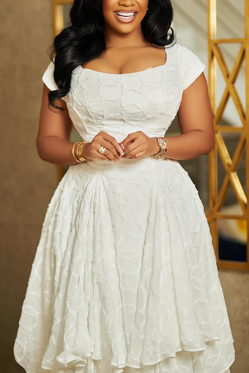 Women's Elegant Textured Tiered Hem Maxi Dress