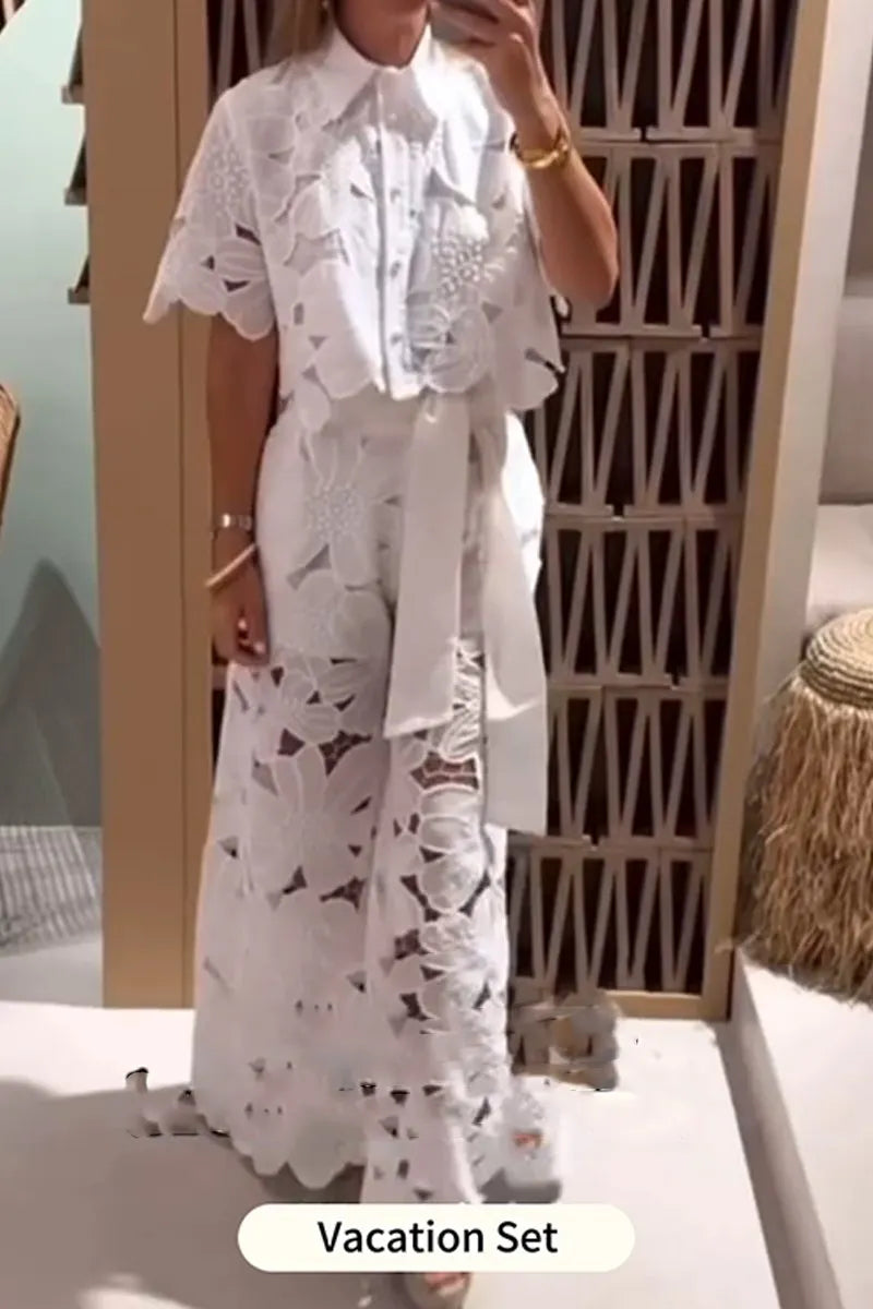 Women's Elegant Cutout Embroidered Shirt And Trouser Suit