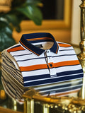 Men's Retro Business Stripe Print Long Sleeve POLO Shirt