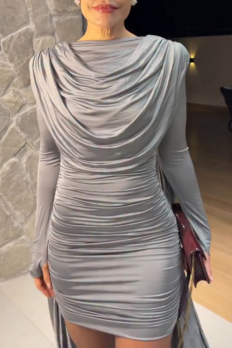 Women's Fashion Drape Neckline Pleated Mini Dress