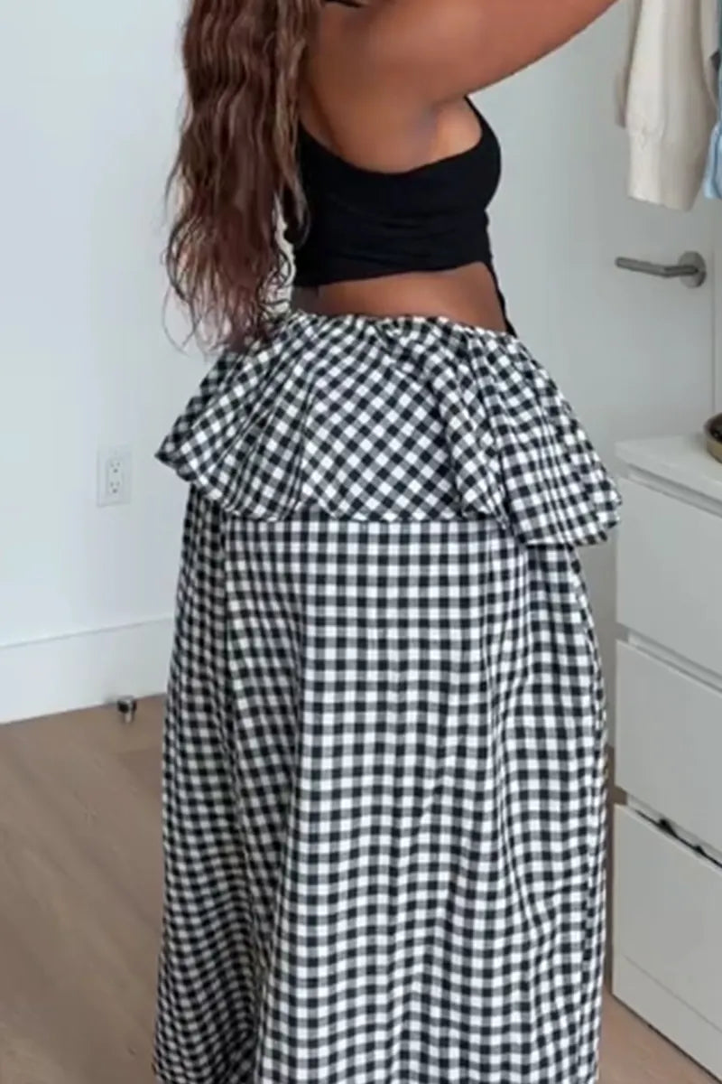 Women's Casual Printed Wide Leg Trousers With Ruffles