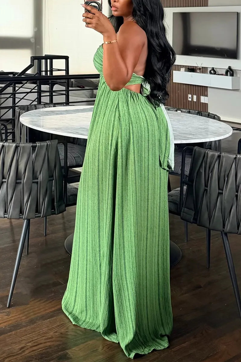 Women's Casual Halter Drawstring Backless Maxi Dress