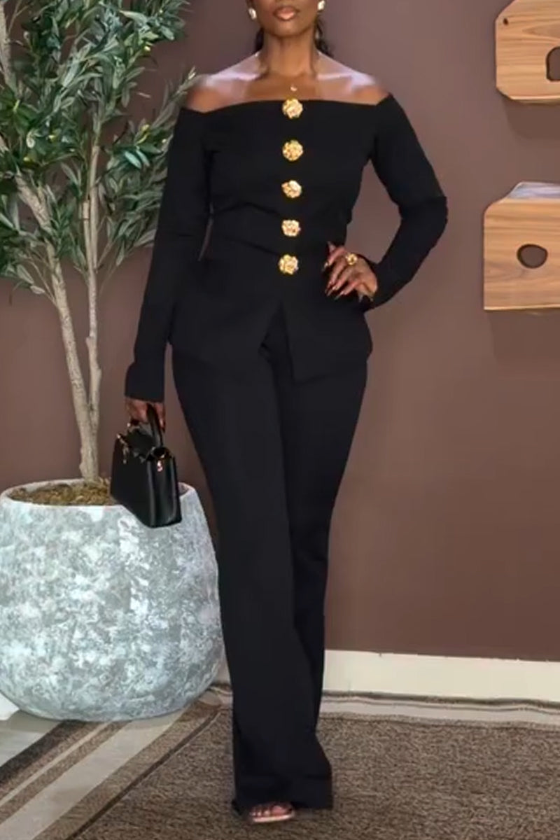 Women's One Neck Breasted Top+ Pants Temperament Commuting Suit