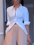 Women Collar Solid Color Shirt + Pants Temperament Casual Suit