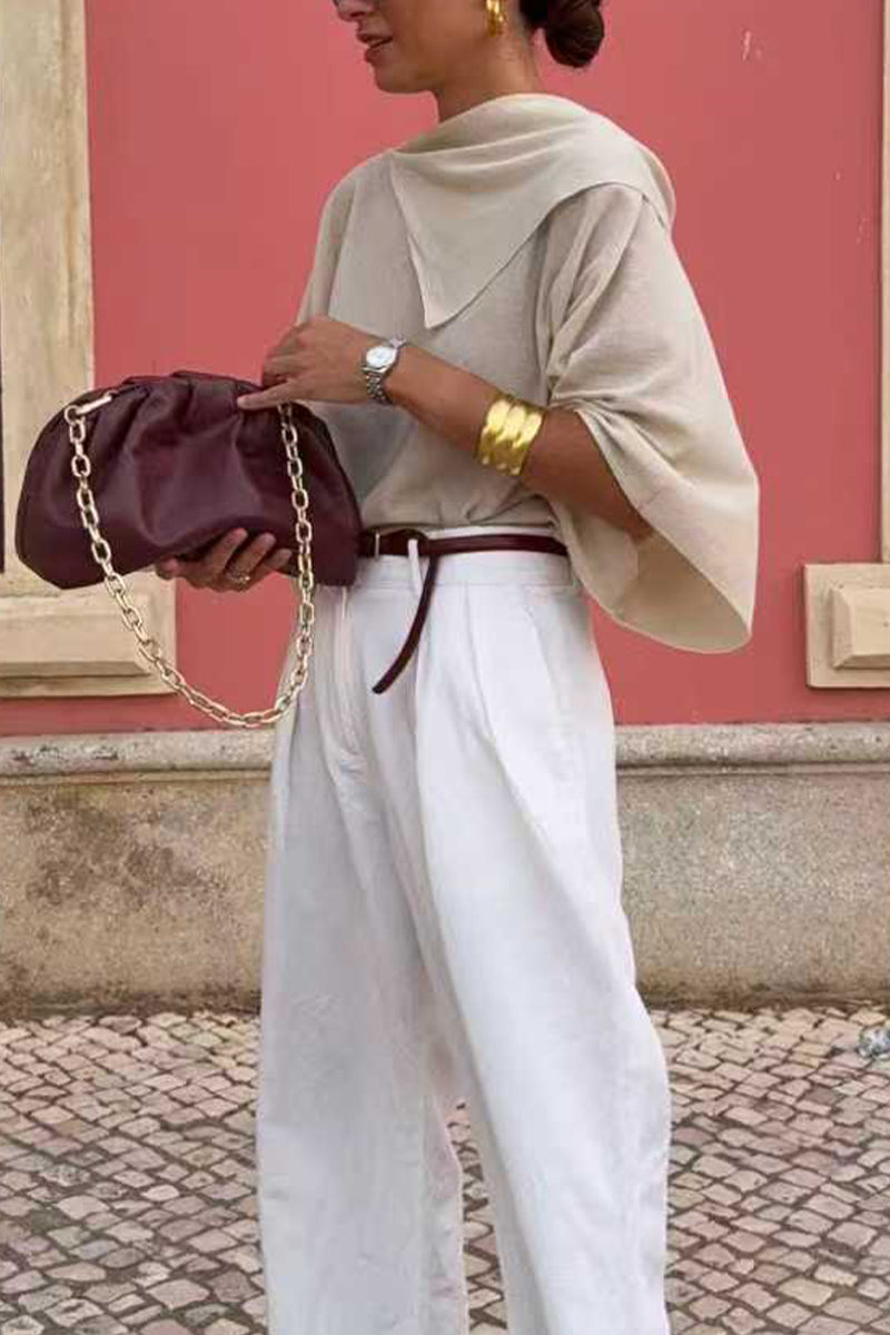 Women Round Neck Irregular Solid Color Casual Top