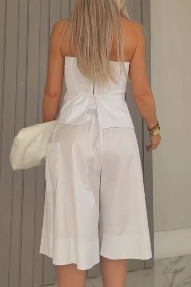 Women's Strapless Patchwork Top+ Pants Elegant Temperament Set